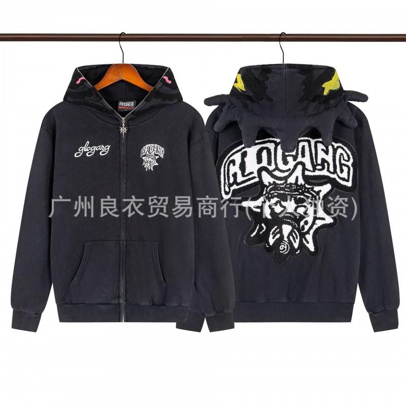 GLO GANG Streetwear Hooded Zip-Up Sweatshirt Unisex Oversized Cartoon Print Casual Pullover Teens Adults