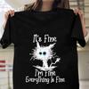 Fine Everything Is Fine Funny Cat Print T-Shirt Men's and Women's Casual Top Funny Cat Summer Loose Short Sleeve Shirt