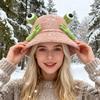 Winter Bucket Hat Cartoon 3D Frog Design Thickened Plush Fisherman Hat Women Outdoor Activity Accessory