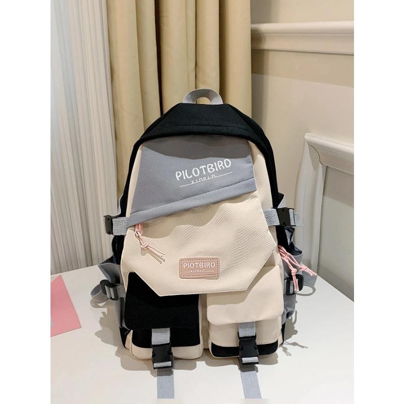 Lightweight Color Block Multi-pocket Casual Schoolbag Large Capacity Fashionable Classic Backpack for Teen Girls Boys Student