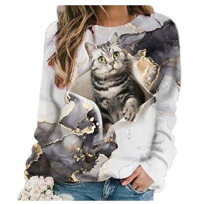 Новинка 2023 года, женская футболка с 3D-принтом, великолепная анимационная футболка с круглым вырезом и длинными рукавами, модная повседневная уличная одежда с котенком, Animal Dream, большая Ootd