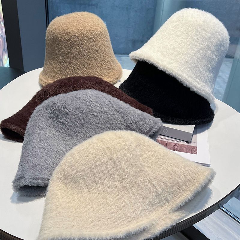 Плюшевая шляпа рыбака Детская осенне-зимняя теплая вязаная панама Модная белая шляпа-ведро