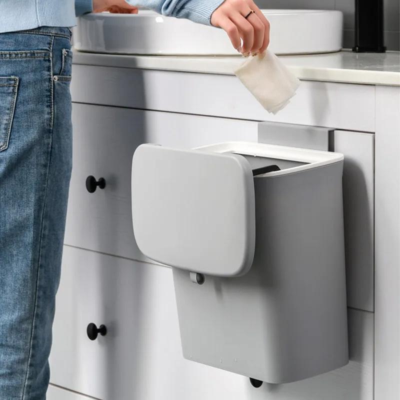 Wall Mounted Kitchen Waste Bucket Non Perforated With Cover Waste Storage Bin Kitchen Bathroom Large Capacity Garbage Bin