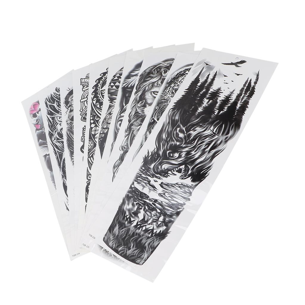 10 шт. Временные тату-наклейки с полным рукавом, большие, унисекс, водостойкие, тату-имитация на руку