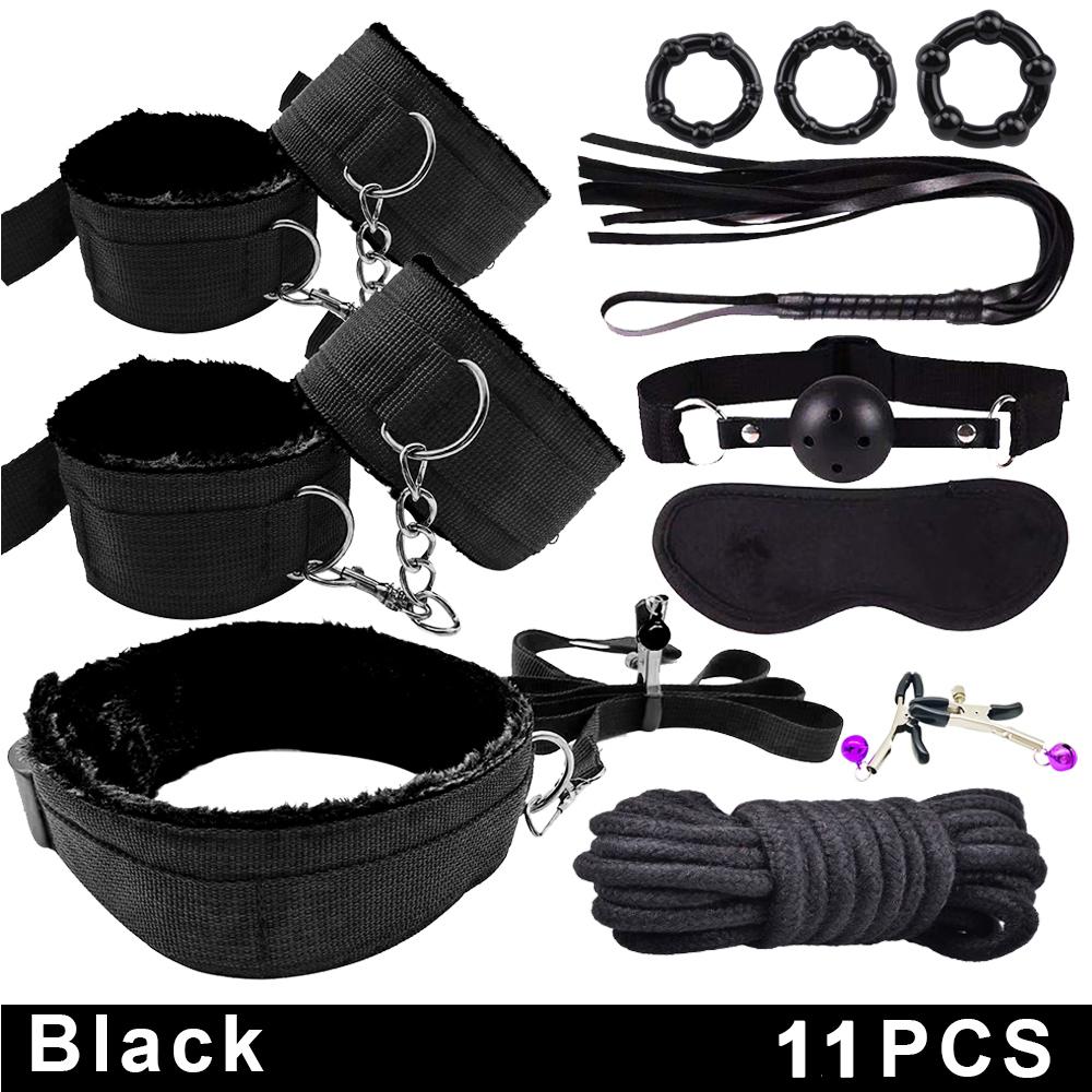 BDSM Bondage Kits PU Leather Restraint Set Handcuffs Collar Masks Silicone mouth plug Sex Toys For Women Couples SM Adult Games
