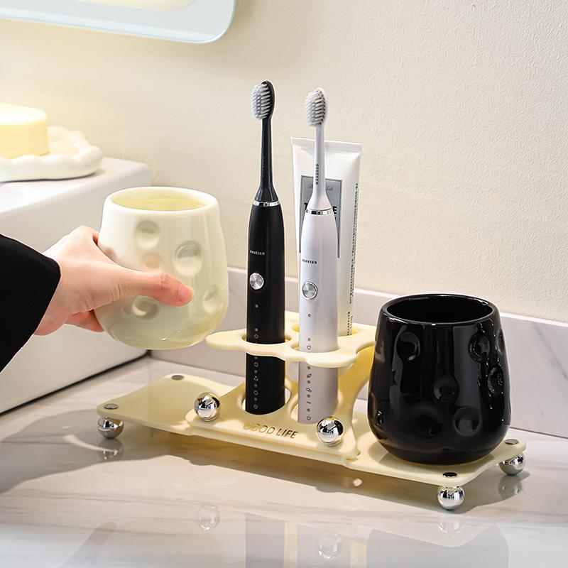 Toothbrush Storage Rack Moisture-proof Electric Toothbrush Tooth Cup Holder Washstand Teeth Mouthwash Cup Set Bathroom Storage