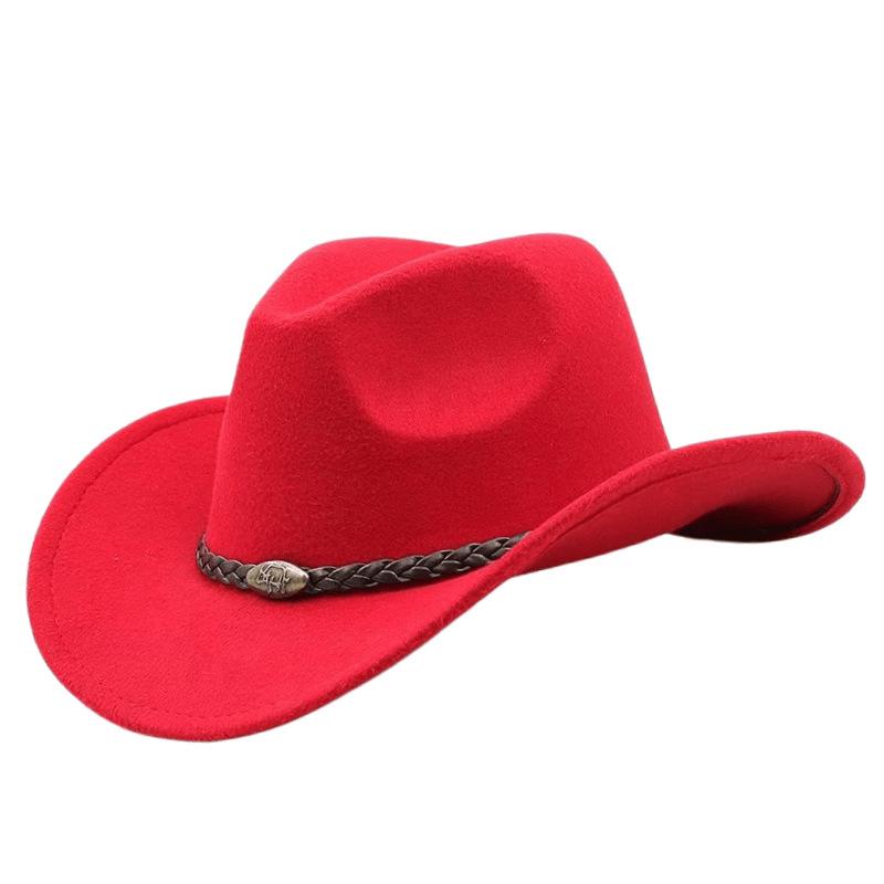Calf Head Western Cowboy Hat Men's and Women's Riding Hat Outdoor Tourism Equestrian Hat Bent Brim Wool Travel Hat