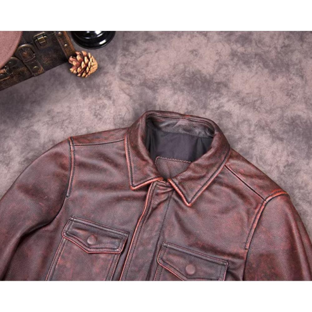 Chinese Size Vintage Genuine Leather Jacket Men Real Cowhide Suit Jacket Bomber Jacket