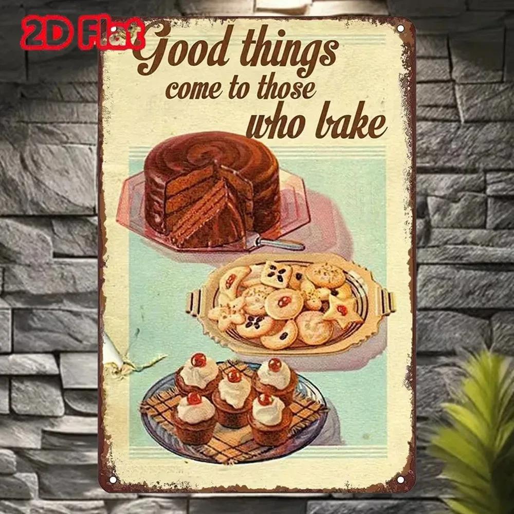 BakeTimeless™ Вневременная привлекательность Ретро металлическая вывеска для выпечки - Идеальный подарок для пекарей с винтажным шармом, Шикарное настенное искусство для домашних баров