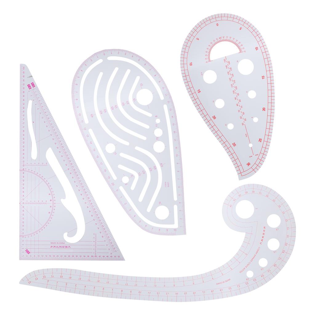 Набор измерительных линеек для одежды Многофункциональный набор для вырезания рукавов с клеткой Кривая линейка Набор из 4 предметов