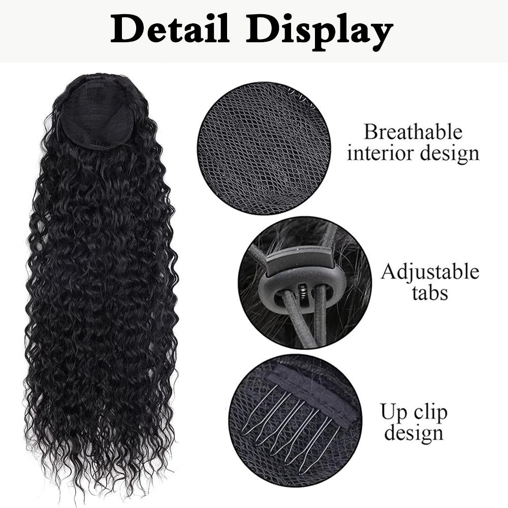 MERISIHAIR Synthetic Long Kinky Curly Ponytail Hair Extension Drawstring Ponytail Clip-In Wig Wrap Around Ponytail For Women
