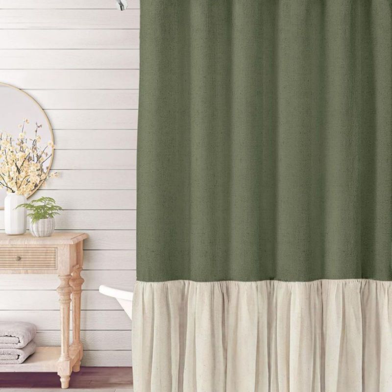 Черные linen шторы для ванной с крючками