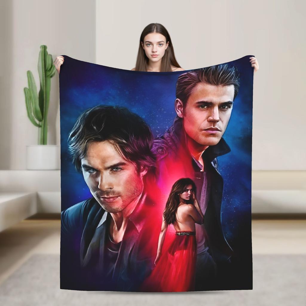 The Vampire Diaries Damon salvatore Blanket Print Plush Throw Blanket For Home Decor Travel Office Flannel Bedspread Bed Cover