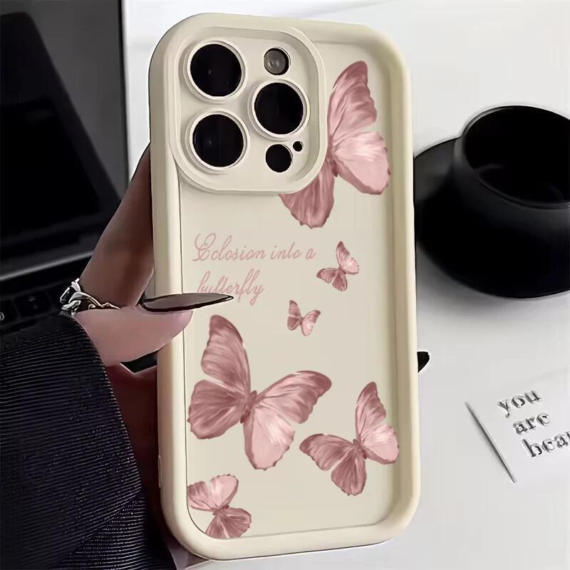 Retro Butterfly Silicone Phone Case For iPhone 16 15 14 Pro Max Plus 11 12 13 Pro XS 7 8 Plus SE 2 X XR Shockproof Full Cover