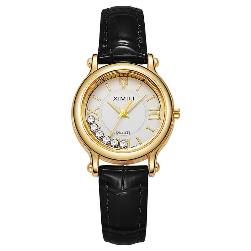 Ladies Fashion New Simple Roller Ball Small Quartz Watch Business Black Leather Women's Dress Clock Wristwatch
