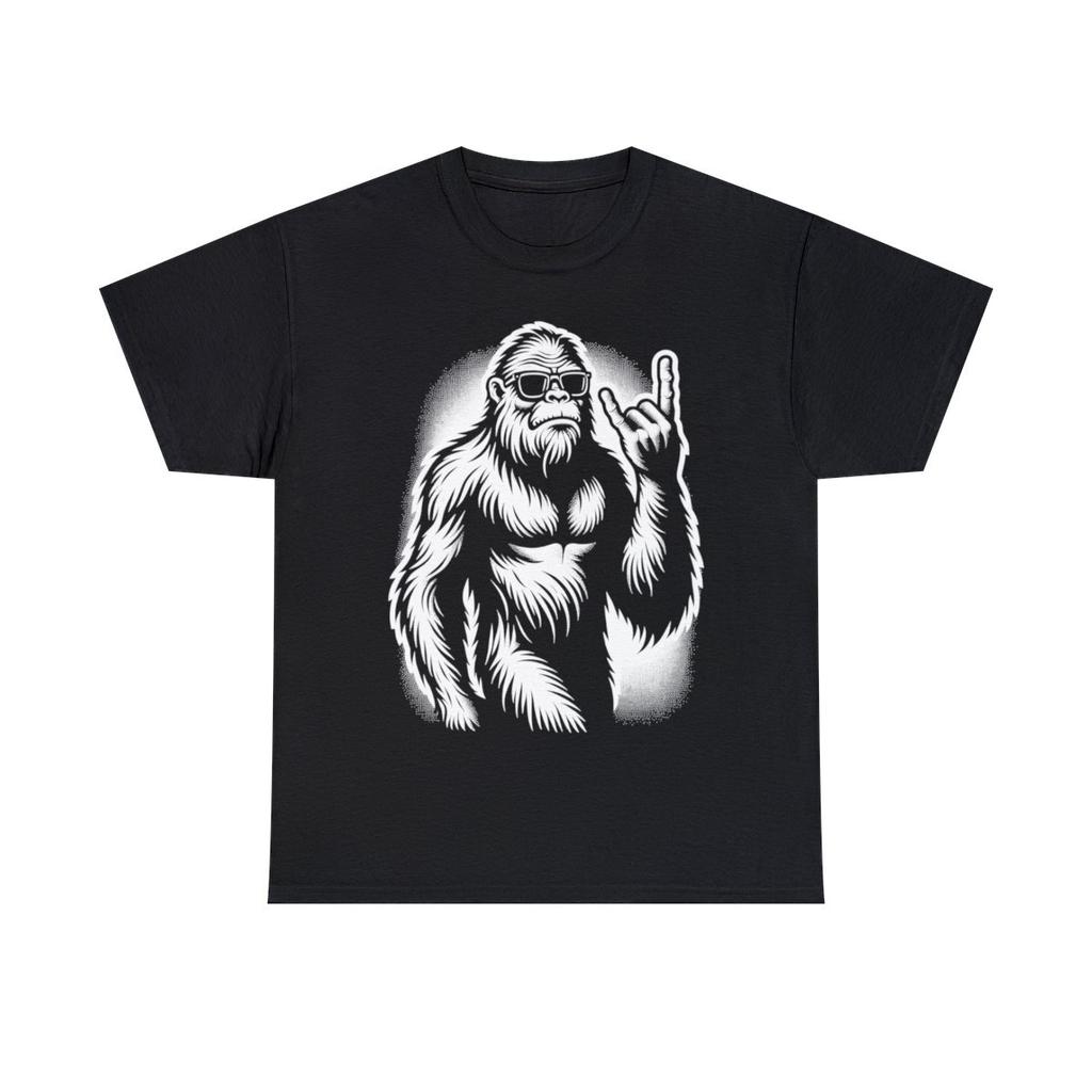 Bigfoot Sasquatch Rock And Roll Metal Horns Graphic Tee Shirt, S-5XL