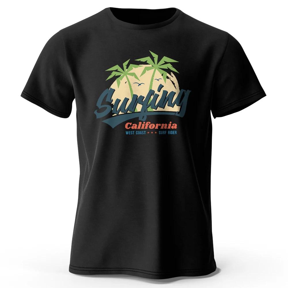 Мужская футболка с графическим принтом Vintage Surfing Carlifornia, 100% хлопок, с круглым вырезом и короткими рукавами, свободные футболки для отпуска