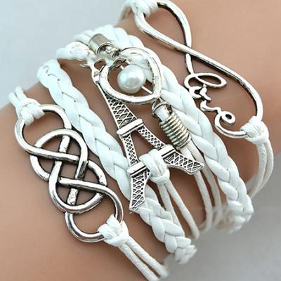 Женский браслет из 8 слов с символом плетеного многослойного сердца с башнями из искусственного жемчуга