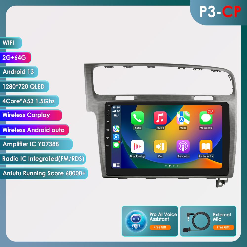 Hizpo Hizpo 10.1 Carplay 4G 2 Din Android 13 автомобильное радио для Volkswagen Golf 7 2013 - 2017 черный серый видеоплеер GPS DSP интеллектуальное авторадио RDS