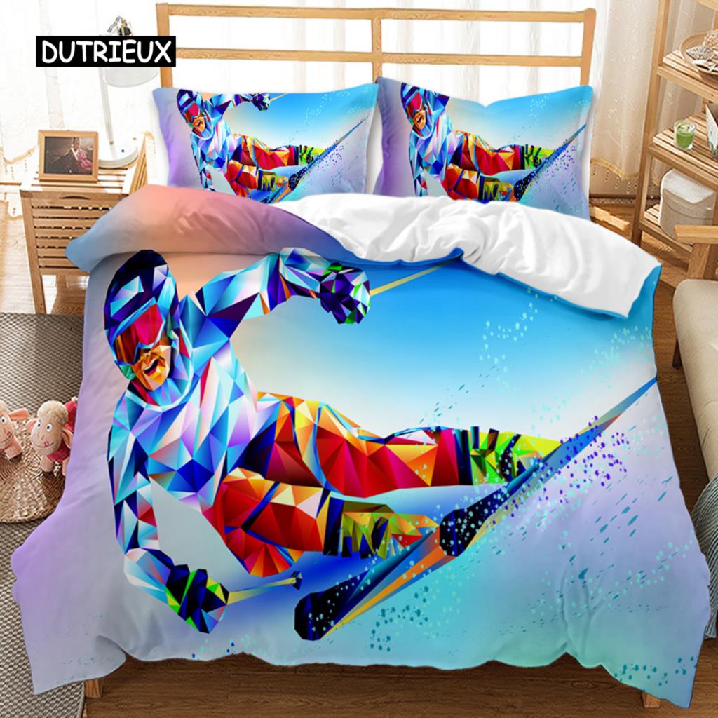 Комплект пододеяльников для катания на лыжах, одеяло для снежных гор, экстремальные виды спорта, полиэстер, одеяло для сноуборда, двойной размер Queen King Size