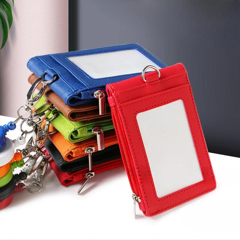 Retractable Neck Strap Lanyards Bank Card Cover Name Badge Holder Business Zipper Card Case Wallet Work Card Holder Case
