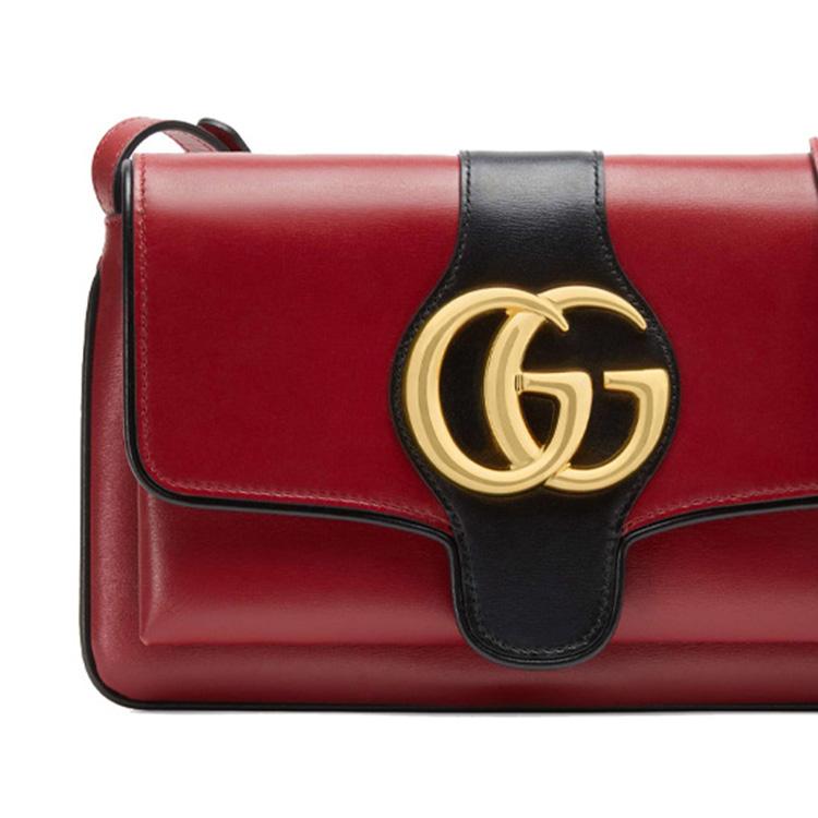 Gucci Arli Gold Logo Color Block Leather Shoulder Crossbody Bag Small Women bags Red Black 550129-0V1IG-6663