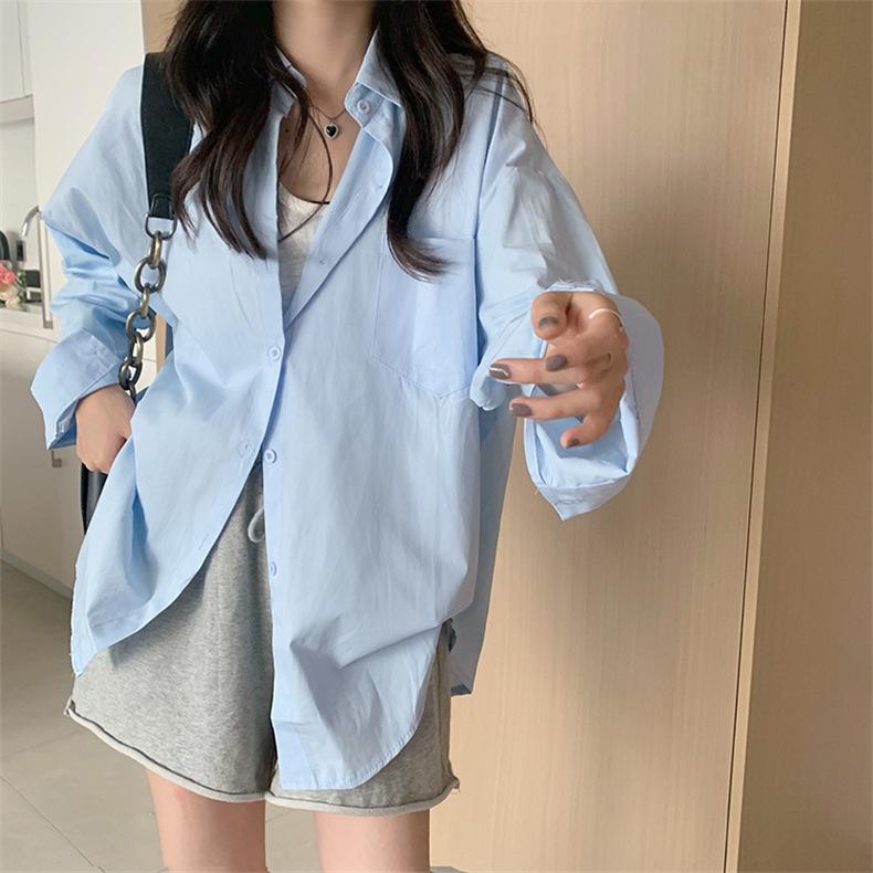 Pink Casual Loose White Shirt for Women Oversize Basic Long Sleeve Button Up Blouse Female Autumn Winter All-match Lapel Shirts