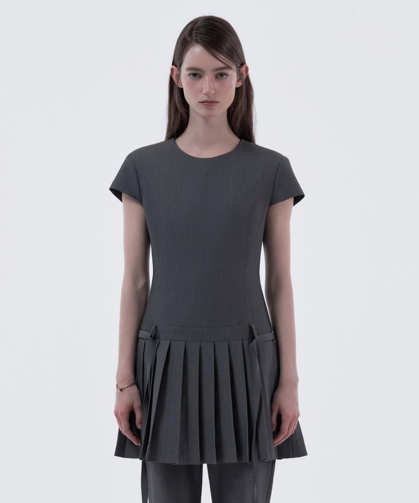 Mausolleum Back Bow Pleated Dress Top - Gray