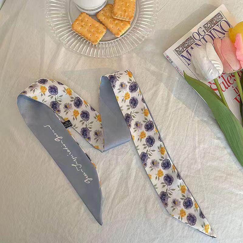 Маленький белый и нежно-зеленый шелковый шарф для женщин, тонкая лента, повязка на голову, резинка для волос, украшение для сумки, длинный