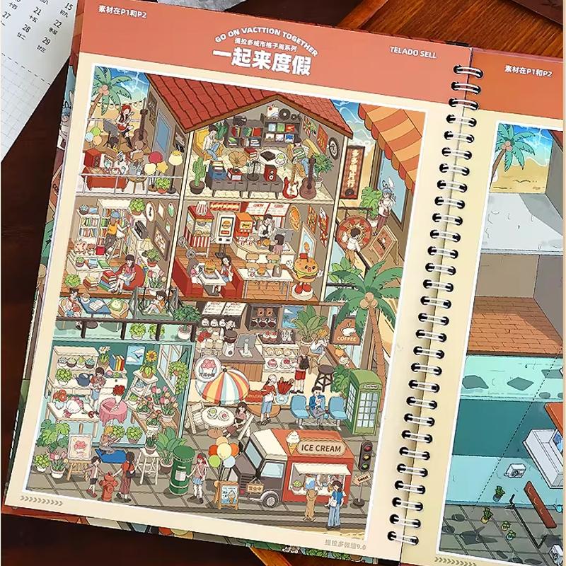 Mr. Paper Miniature Scene Collection Book 9.0 3D Dollhouse Stickers DIY Creative Relaxing Brain Teasers Craft for Journal