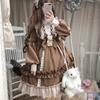Japanese Gothic Lolita Dress Women Kawaii Bow Bear Lace Blue Dress Long Sleeve Princess Dress Halloween Costume Gift For Girls