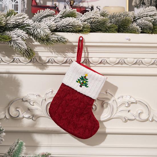 Mini Initial Christmas Stocking Embroidered Letter Knitted Christmas Stockings Festival Hanging Ornament for Home Christmas Decor