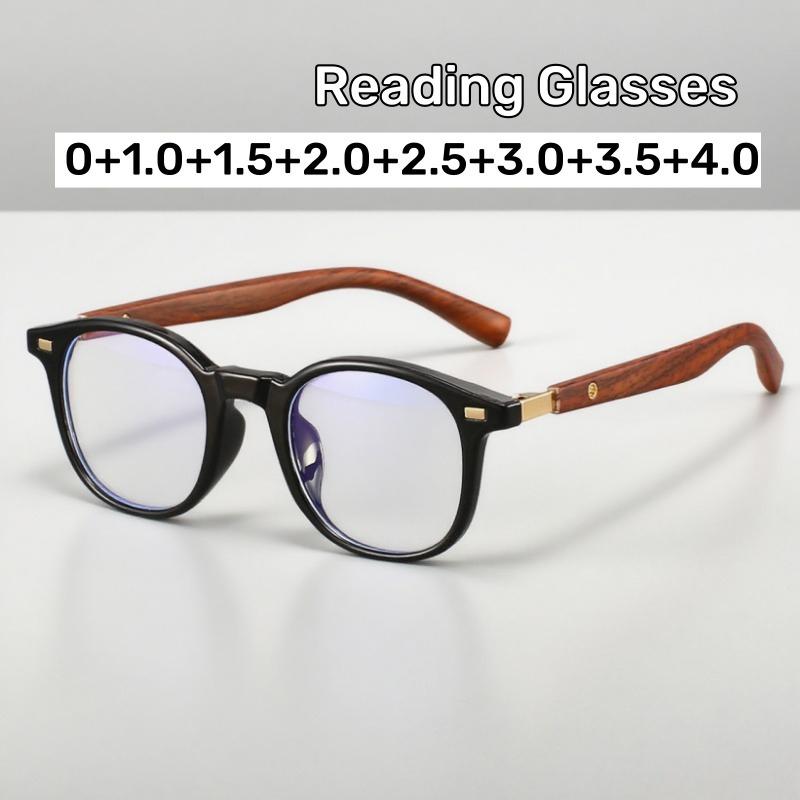 Fashion Large Frame Square Presbyopia Reading Glasses Anti Blue Light Retro Wood Grain Legs Classic Trend Men Women