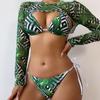 2024 Евро-американский сет бикини из сетки с вырезами и кулиской - Купальник из трех частей
