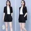 2 Piece Women Casual Outfit Lapel Short Sleeve Blazer Shorts Solid Color OL Style Single Button Blazer Shorts Set Elegant Office Suit