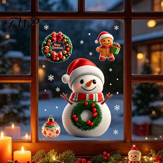 Christmas Party Supplies Static Window Clings, Reusable Decals with Santa Snowman Snow Holiday Glass Stickers House Designs, Double Sided for