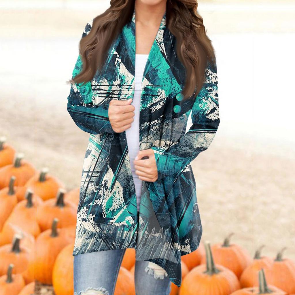 Женская модная повседневная куртка-кардиган средней длины с принтом