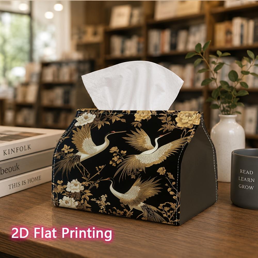 1pc, 2d Flat Printing, Tissue Box Golden Crane and Peony Pattern Printed Tissue Box, Suitable for Bathrooms, Living Rooms, Bedrooms, Dressing Tables,