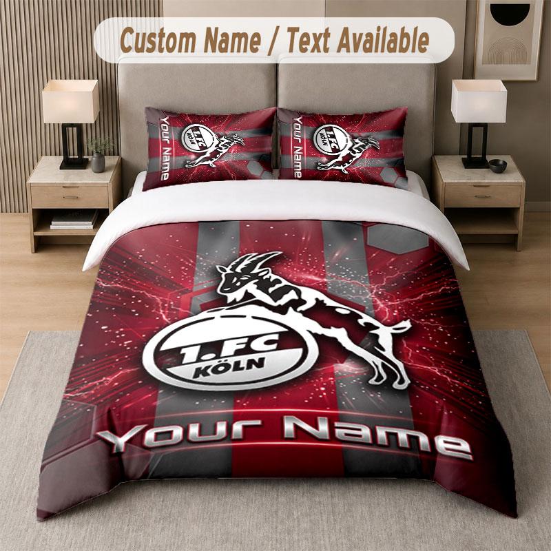 Custom Bedding Set FC Köln Pattern, Print Name Text 1 Duvet Cover plus 2 Pillowcases Home Textile