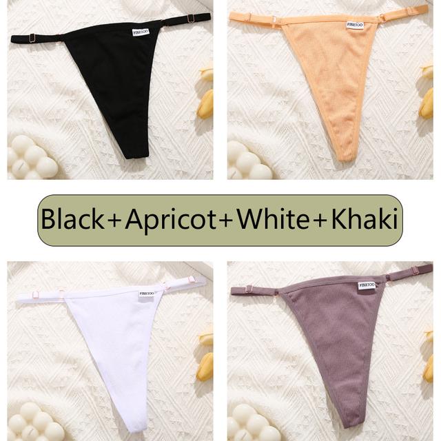 FINETOO 4Pcs Women Cotton Thongs Adjustable Low Waist Underpants Sexy Female G-string Seamless Bikini Panties Underwear Lingerie