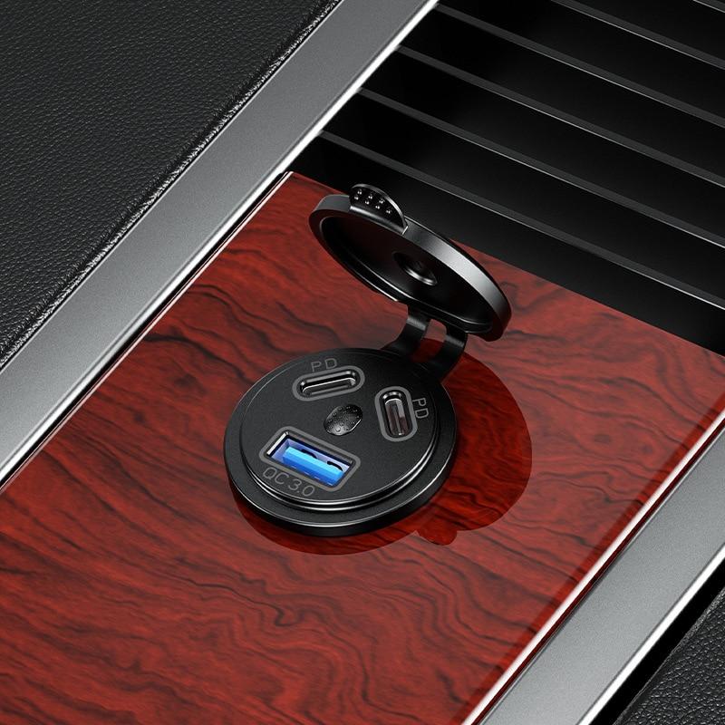 Розетка USB C, 12 В, двойной PD, 45 Вт, USB-C и QC3.0, USB-порт, автомобильное зарядное устройство с переключателем для автомобиля, лодки, морского грузовика, мотоцикла