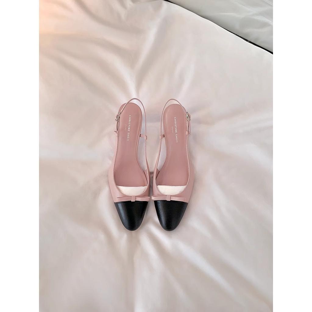 Spot second hair! Fashion versatile new pointed head color matching bow light mouth bag head sandals small fragrant style high heels