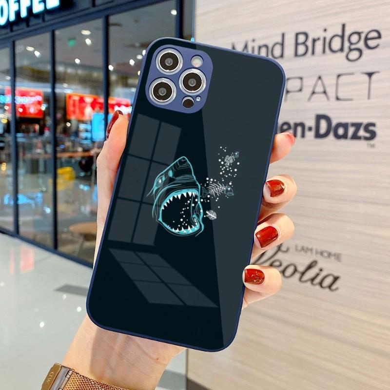 Cool Scary Shark Phone Case For IPhone 14 13 12 11 Pro Max X XR XS 8 7 Plus Liquid Glass Color Phone Cover