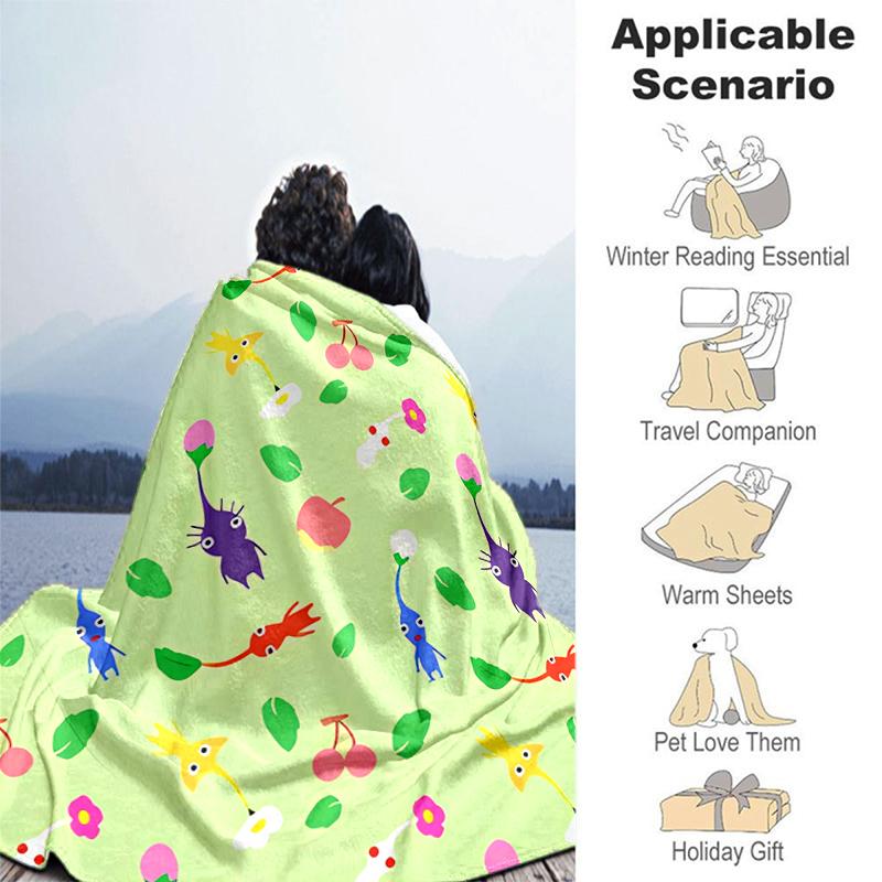 1pc Blanket Pikmin Print Design, Lightweight Blanket for Sofa, Bed- Soft &Warm, Gift for All Seasons like Christmas, Halloween