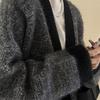 Womens V-Neck Knit Cardigan Dark Gray Loose Sweater Fall 2025 Soft Casual Outerwear