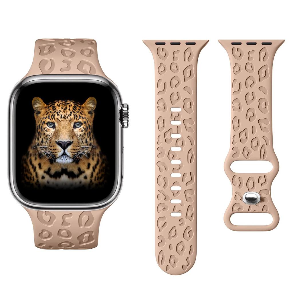 Ремешок для Apple Watch Band 45 мм, 41 мм, 44 мм, 40 мм, 42 мм, 38 мм, 49 мм, силиконовый браслет с леопардовой гравировкой iwatch series 7 se 3 6 8 ultra