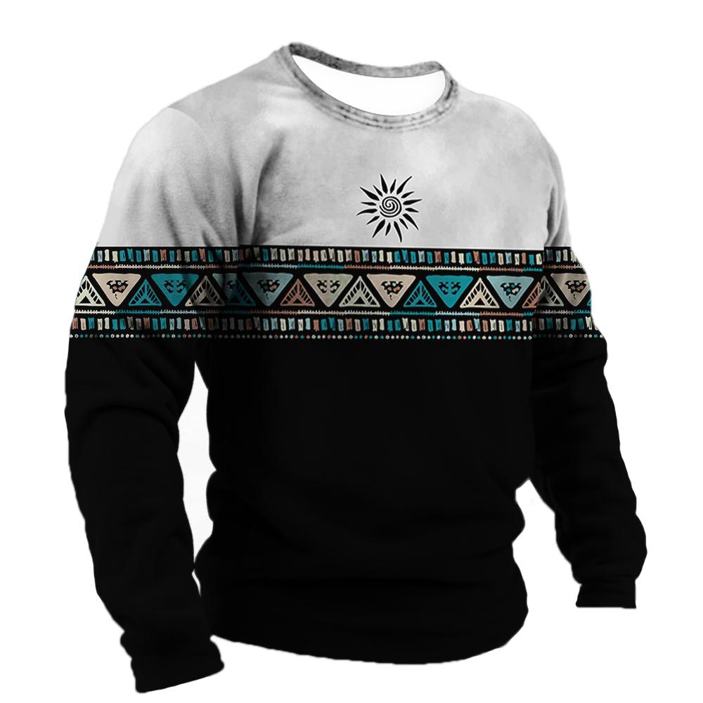 Винтажная футболка из хлопка с длинным рукавом, мужские топы 5xl, этническая футболка с племенным принтом, весенняя дышащая свободная мужская рубашка, одежда