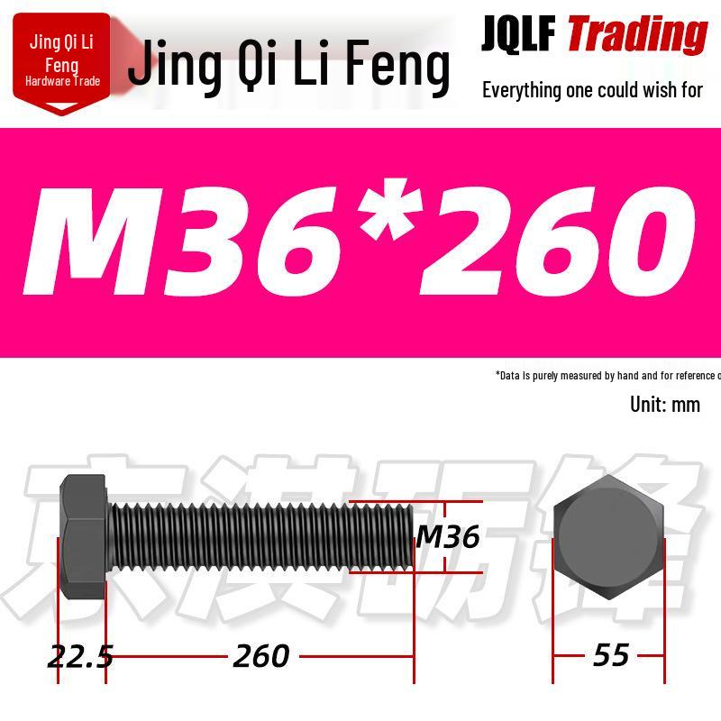 12.9 Grade High-Strength Blackened Hex Bolt M22-M48