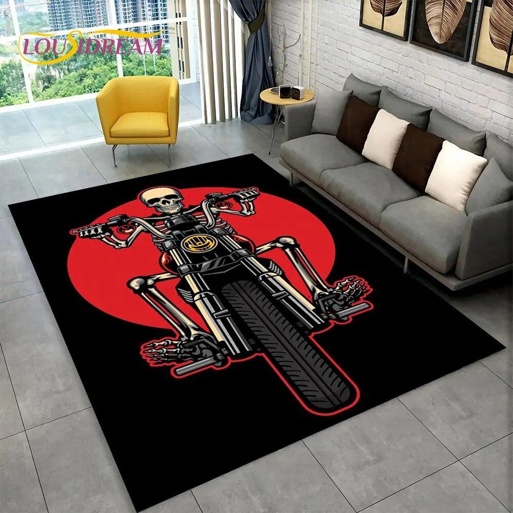 Retro Vintage Motorcycle Skull Area Rug,Carpet Rug for Living Room Bedroom Sofa Doormat Kitchen Decor,Child Non-slip Floor Mat