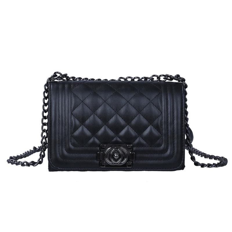 Women Solid Color Lock Buckle Lingge Square Crossbody Bag Leisure PU Chain Inclined Shoulder Bags Adjustable Band Strap